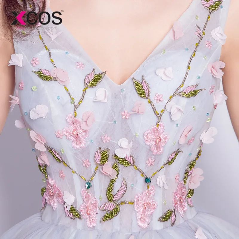 XCOS серые короткие платья для выпускного бала Платья с цветочным принтом Vestidos De
