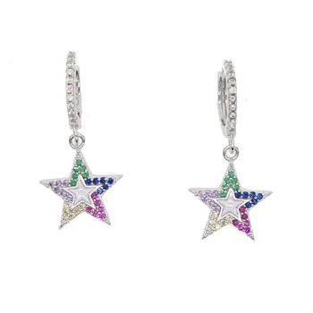 

cute adorable girl star drop charm earring Gold silver plated multi color cz dangling earrings for women 2019 new