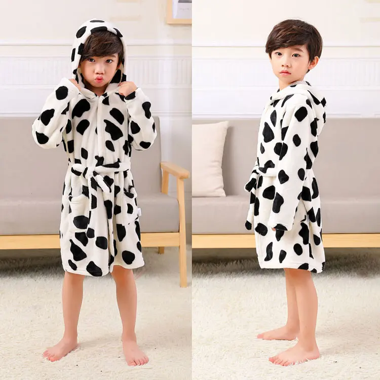 Big Cow Cartoon Children's Robe Flannel Baby Bathrobe Long Sleeve Hooded Kids Bath Robe Lovely Animal Child Boy Girls Robes Kids Clothes - Color: Big Cow