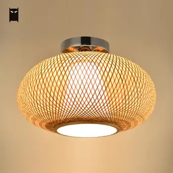 

Bamboo Wicker Rattan Shade Flush Mount Ceiling Light Fixture Japanese Asian Rustic Plafon Lamp Bedroom Kitchen Hallway Balcony