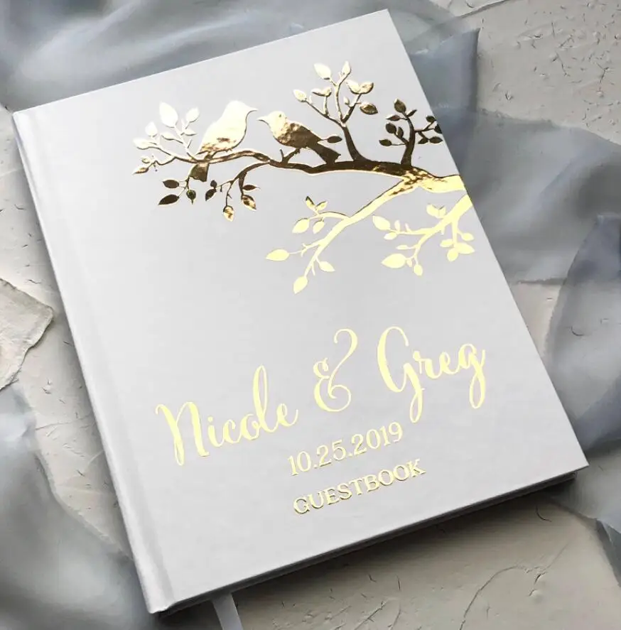 personalized gold foil bird love wedding book journal wedding guest book photo album