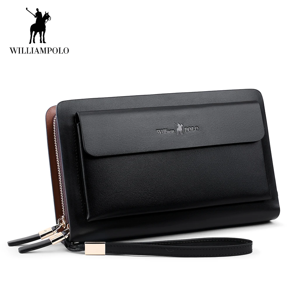 Men Wallet Genuine Leather Long Double zipper Wallets Business Clutch bag Male Handbag Wallet Fashion Phone Organizer Wallet