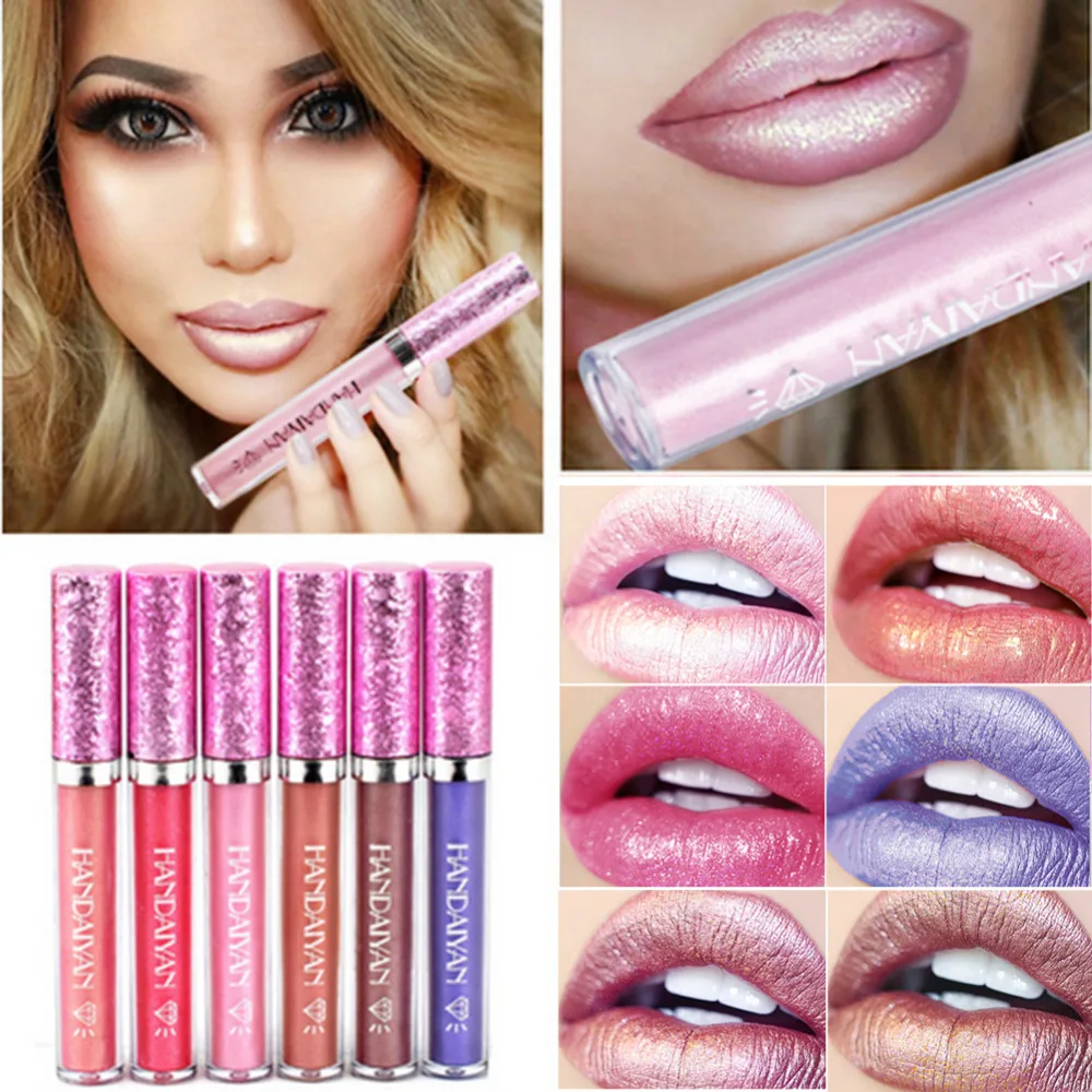 HANDAIYAN 6 Colors Glitter Lip Gloss Liquid Shimmer Matte Lipstick