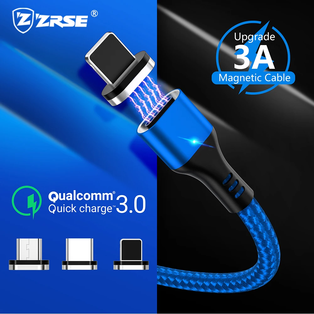 

ZRSE 3A Magnetic Cable Micro Usb Cable For Iphone charger Type C Cables 3 In 1 Quick Charge 3.0 Mobile Phone Fast Charging Cord