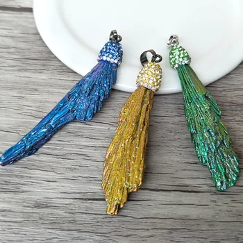 

5pcs Titanium Quartz Stone Druzy charm, Pave Crystal Gem stone Pendant For Jewelry necklace Making PD651