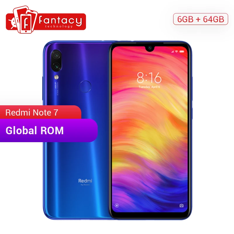 Продажа Xiaomi Redmi Note 7 с глобальной прошивкой, 6 ГБ, 64 ГБ, 6,3 дюйма, FHD экран с водными каплями, камера 48 МП, Восьмиядерный мобильный телефон Snapdragon 660, QC 4,0