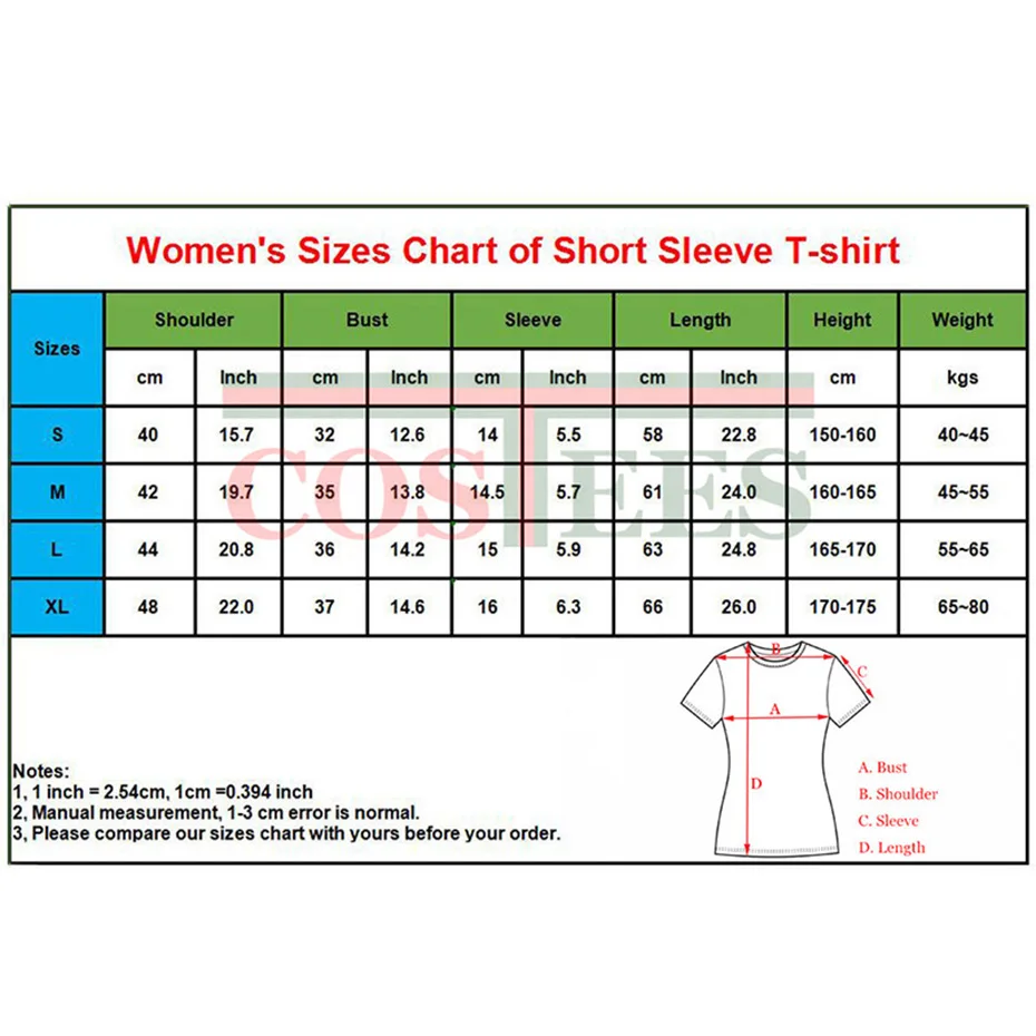 1 womens short sleeve sizes chart