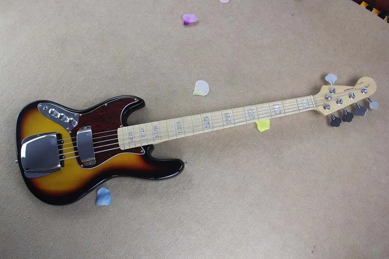 Free Shipping Top Quality Maple fingerboard 5 String F Left Handed Sunset burst JAZZ Bass Guitar 15-9