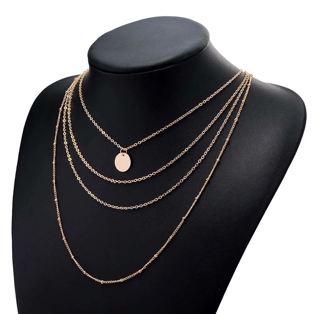 Hot New Bohomian Summer Stylish Simplicity Copper Beads Chain Metal Sequins Multilayer Necklace Women Gold Color Jewelry | Украшения и