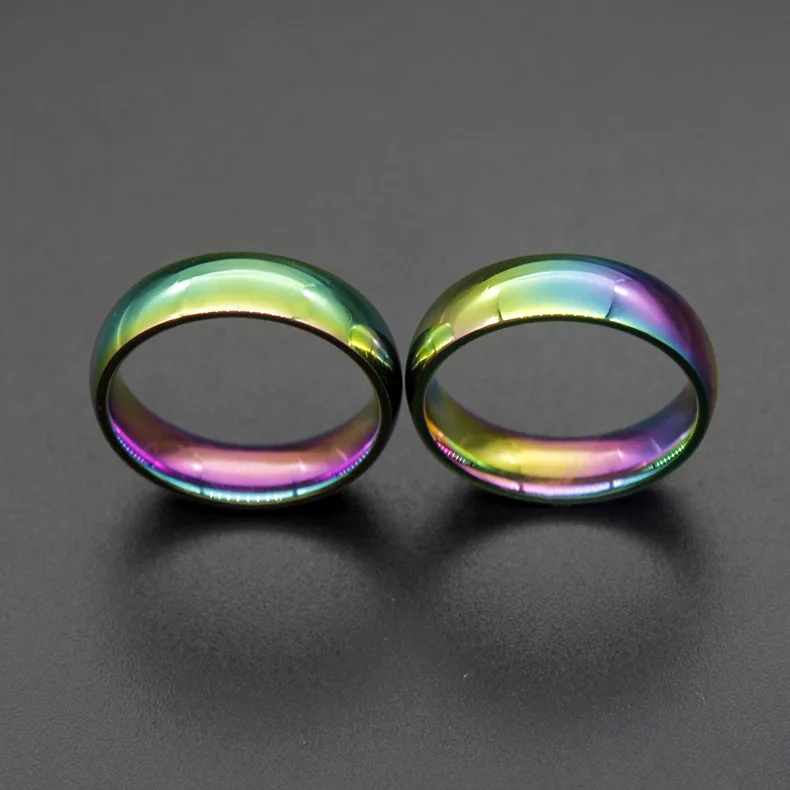 6mm Colorful Rainbow Titanium Steel Men's Women's Gift Party Band Ring Size 7-11