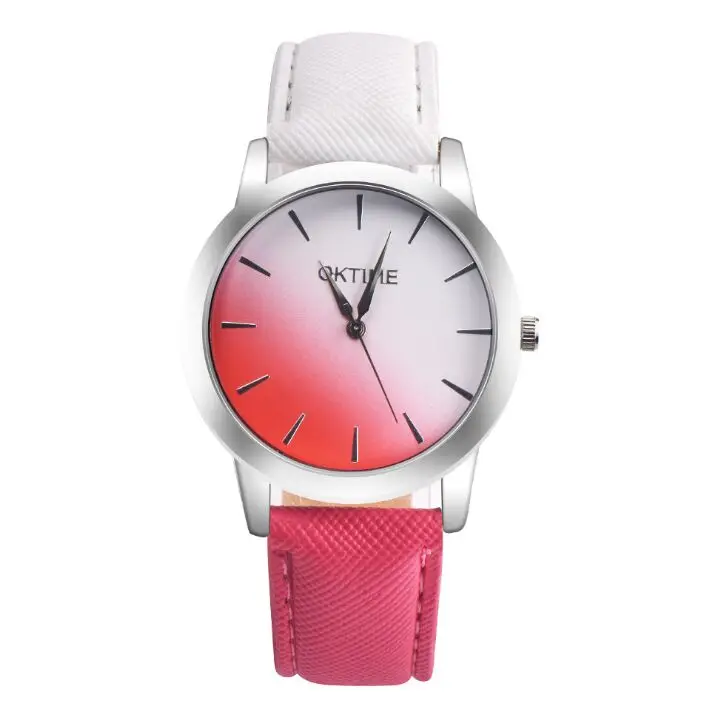 Градиентный цвет тисненый кожаный ремень Радужный сахарный цвет простые женские кварцевые часы, два цвета ремешок свежий цвет часы 10 шт/
