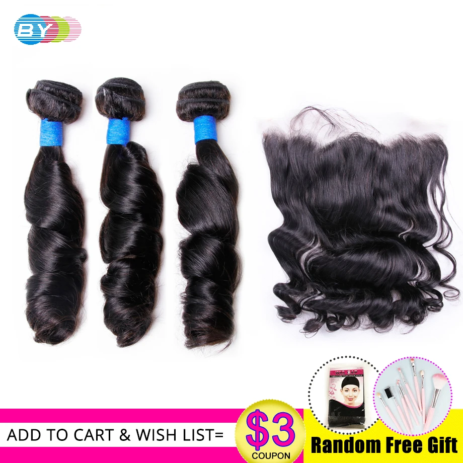 

BY Hair Brazilian Loose Wave With Closure 3 Bundles With 13*4 Free Part Free Part Ear to Ear Lace Frontal Remy Hair