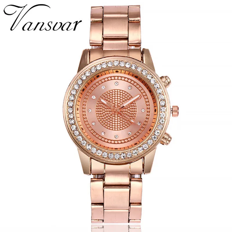 

Vansvar Rose Gold Watch Luxury Women Dress Rhinestone Quartz Watch Casual Women Stainless Steel Wristwatches Female Clock 933