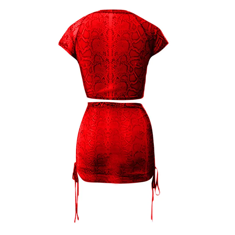 Snakeskin Print Two Piece Set Bandage 2 Piece Set Women Sexy Crop Top and Mini Skirt Suit Clothes Conjuntos De Mujer 40MAY2433