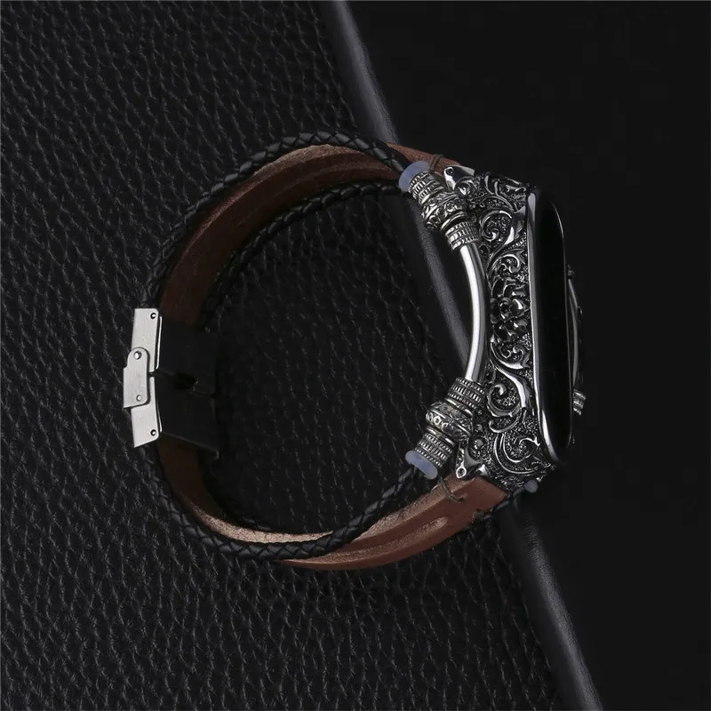Retro Leather Strap Bracelet For Xiaomi Band 4 Band Replacement Watch Band For Xiaomi Band Black 4 Smartwatch Accessories@50