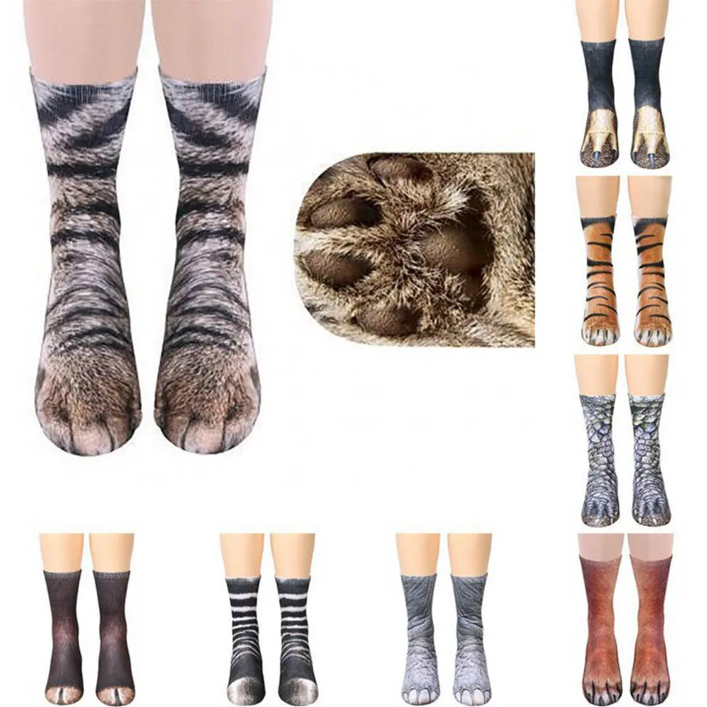 

Unisex Crew Long Socks 3D Print Animals Paw Print Socks Soft Casual Cute Cotton Socks Children Dog Horse Zebra Pig Cat Paw