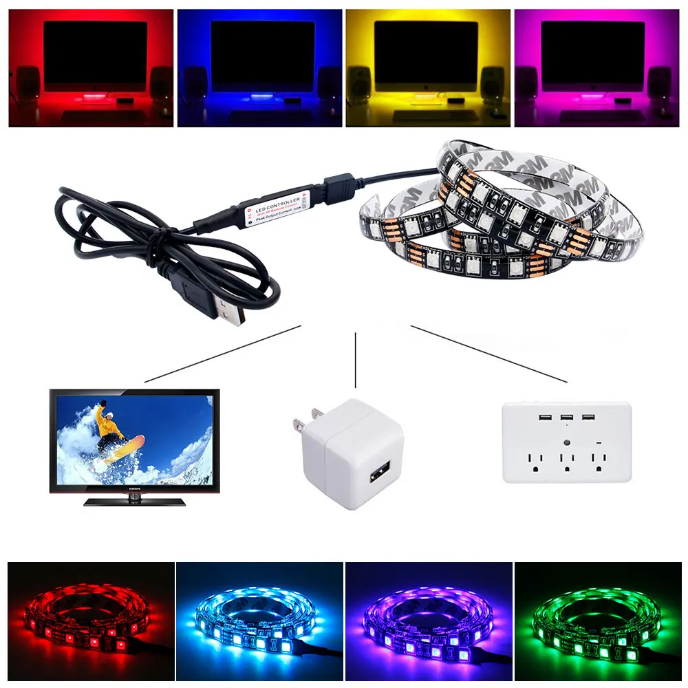 [DBF] DC 5 В USB Светодиодная лента 5050 RGB HDTV lcd PC фоновое освещение 60 Светодиодный s/m с 17Key RF пульт дистанционного управления 50 см/1 м/2 м набор