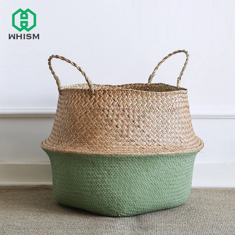 

WHISM Nordic Storage Basket Folding Laundry Basket Decorative Wicker Basket Flower Plant Hamper Home Storage Basket for Toys