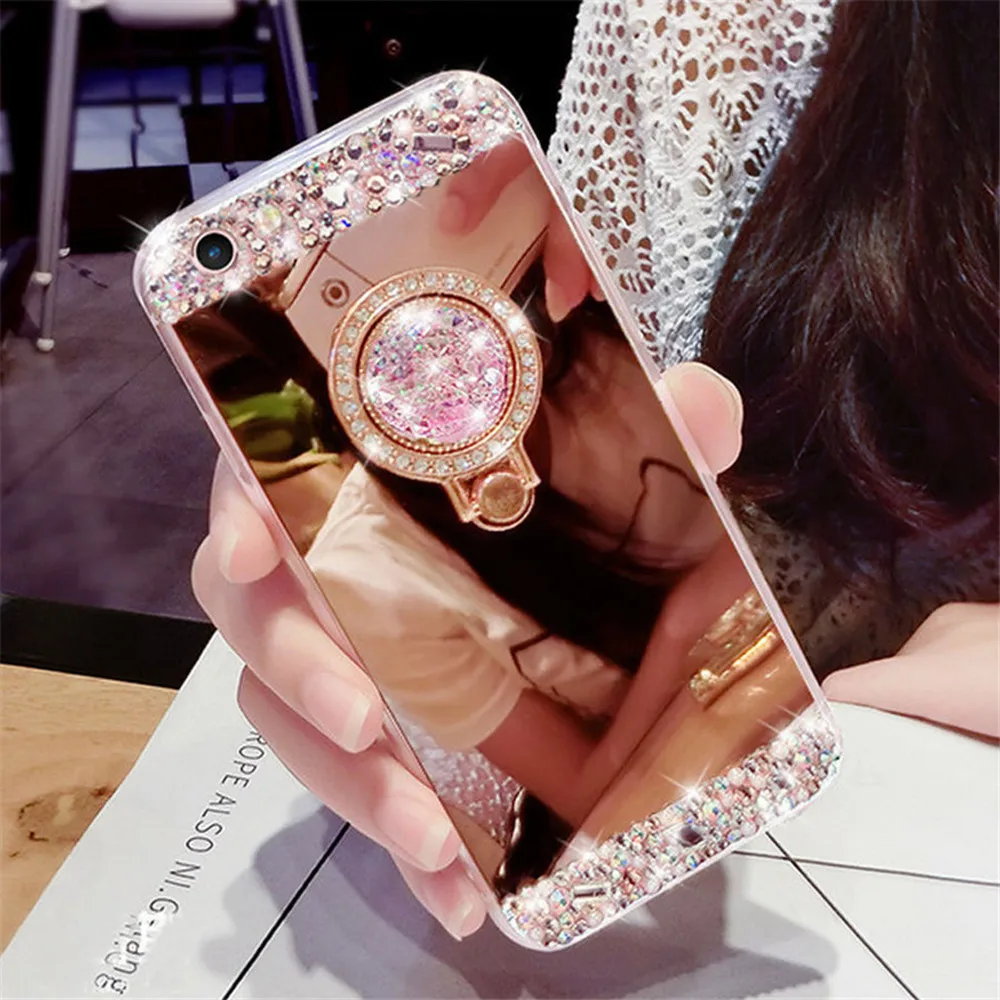 

Bling Rhinestone Soft TPU Mirror Case for Huawei Honor 8X Mate 9 10 Pro 20 Lite Nova 3 3i P Smart Plus Y3 2017 Y5 Y6 Y9 2018