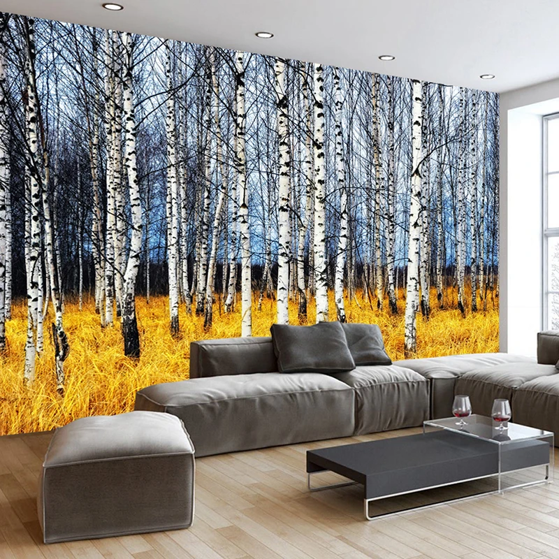 Custom 3D Photo Wallpaper Autumn White Birch Forest Living ...