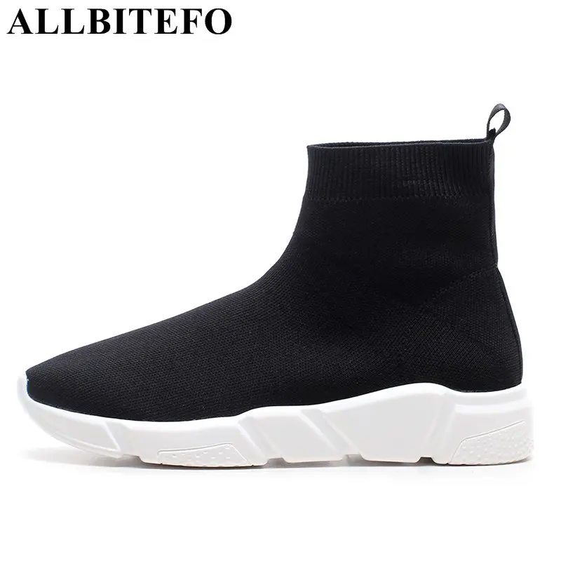 

ALLBITEFO fashion brand knitting pointed toe wedges heel platform women boots new spring low-heeled girls boots martin boots