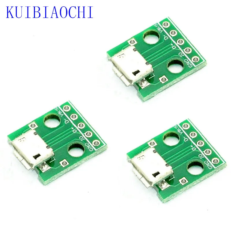 

10pcs/lot MICRO USB To DIP Adapter 5pin Female Connector B Type PCB Converter Breadboard USB-01 Switch Board SMT Mother Seat