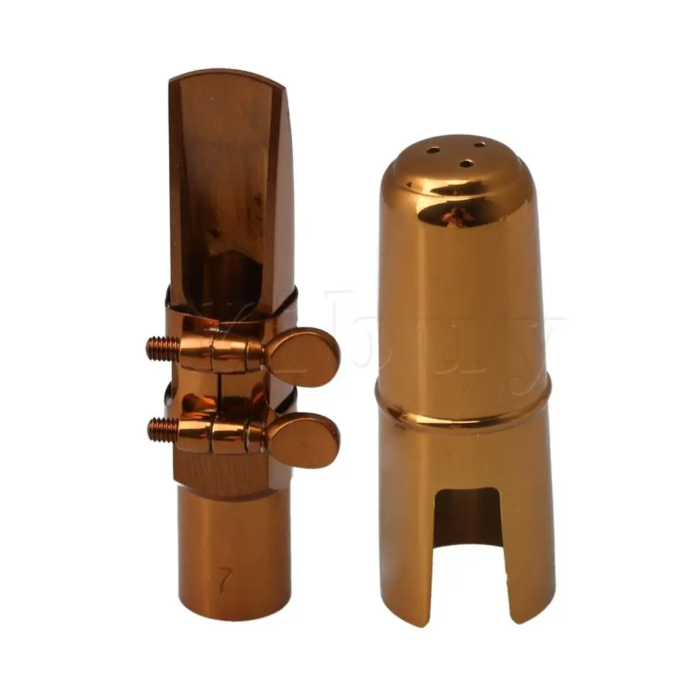 Chapeamento de Ouro Yibuy Subiu Saxofone Alto Sax Ligadura Cap Mouthpiece With 7 eb