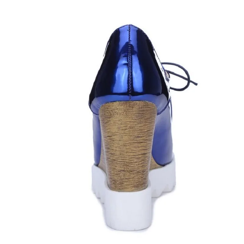 Женские туфли оксфорды из лакированной кожи на танкетке|high heel shoes|heel shoeswedge shoes |