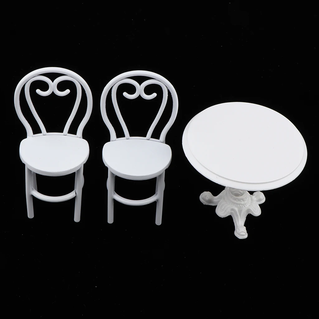 3Pcs 1:12 Dollhouse Miniature Dining Table Chair Metal Furniture Set White