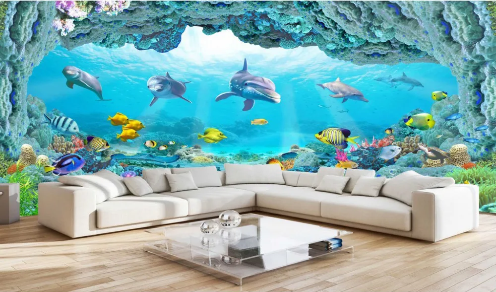 Водостойкие самоклеящиеся настенные наклейки ТВ фон настенная Фреска Отель гостиная обои наклейка морской Дельфин
