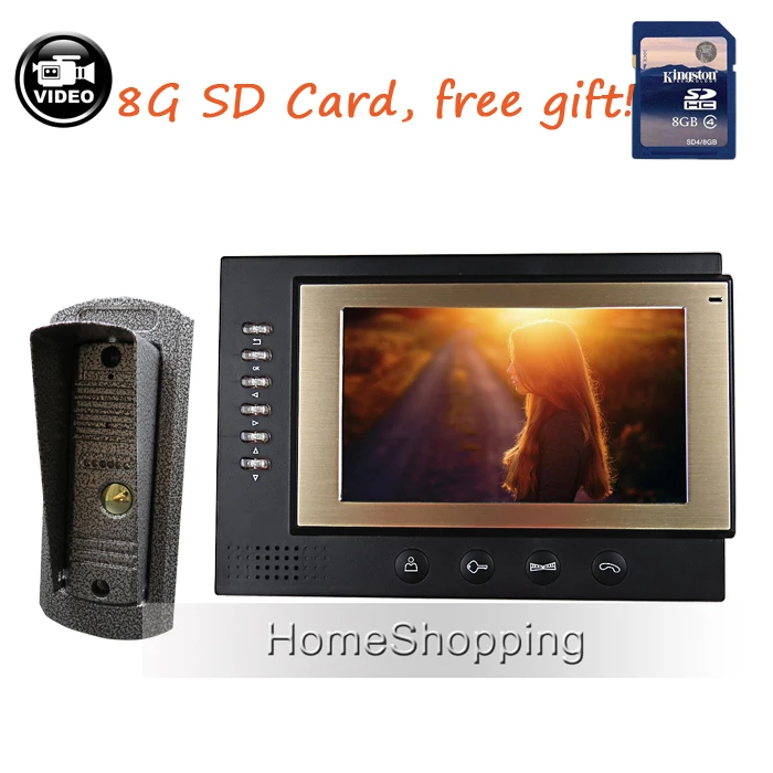 

Apartment New Wired 7" Color Record Video Intercom Door Phone Set + Night Vision Outdoor Camera + Monitor + 8G SD Free Shipping