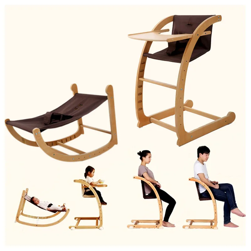 Multifunctional Baby Rocking Chair Dining Chair Highchair Seat Children Eating Chair Wood Kids Dining Table and Booster Chair