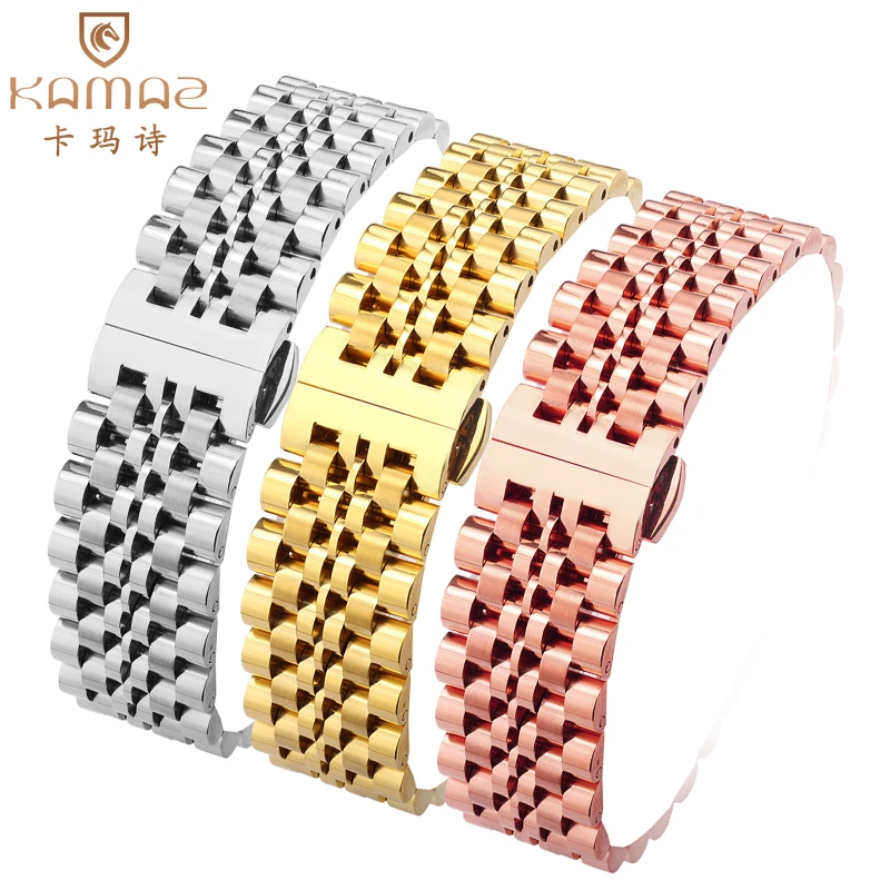 

A curved stainless steel band silver gold rose solid steel wrist band bracelet accessories butterfly buckle watchband 18|19|20mm