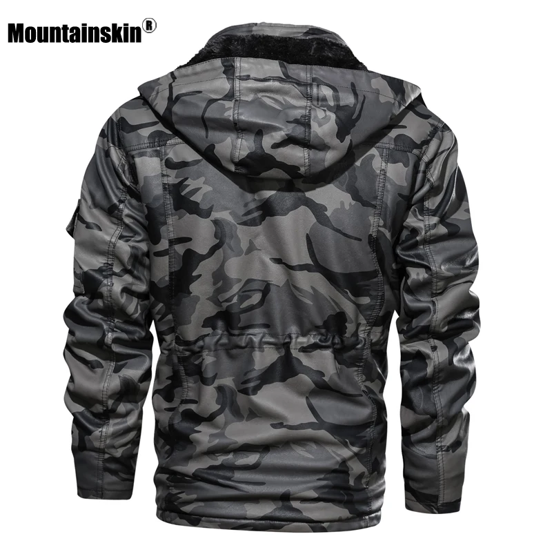 Мужская куртка из ПУ кожи Mountainskin черная утепленная с флисовой подкладкой и