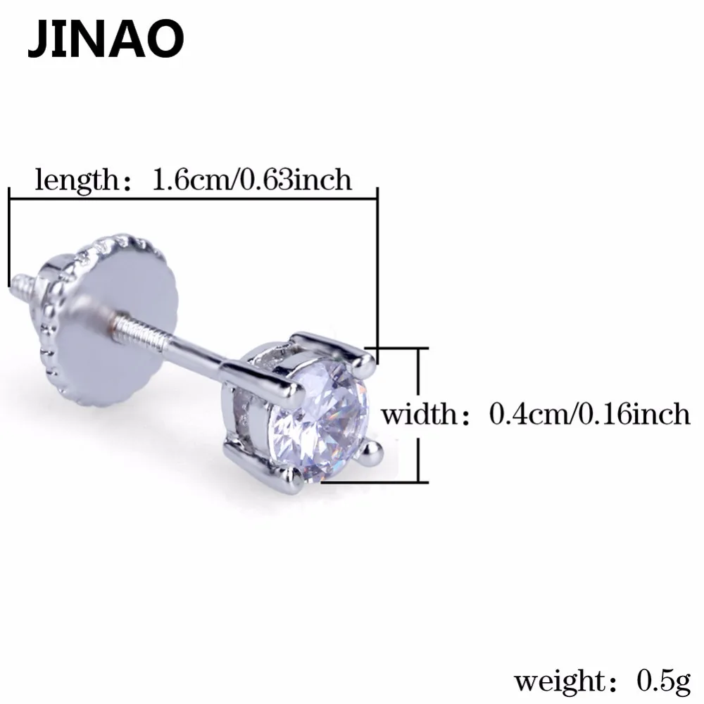 JINAO, серебряное покрытие, микро проложить, 4 мм, Большой кубический циркон, лаборатория, D, серьги-гвоздики с закручивающейся задней частью для мужчин и женщин, ювелирные изделия в стиле хип-хоп
