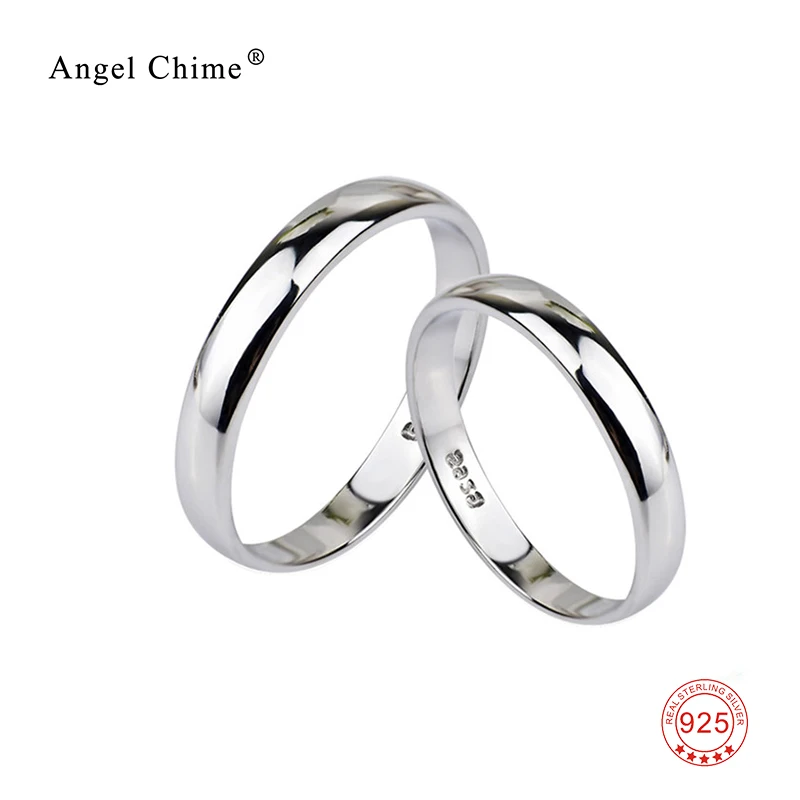 925 Sterling Silver Smooth Simple Couple Rings Solid Wedding Band Rings Fashion Jewelry For Women Men