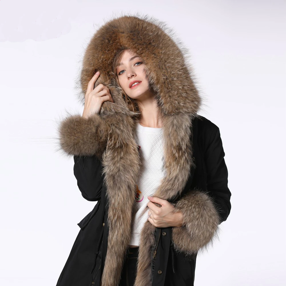 real fur parka woman winter coat real raccoon fur collar real fur liner