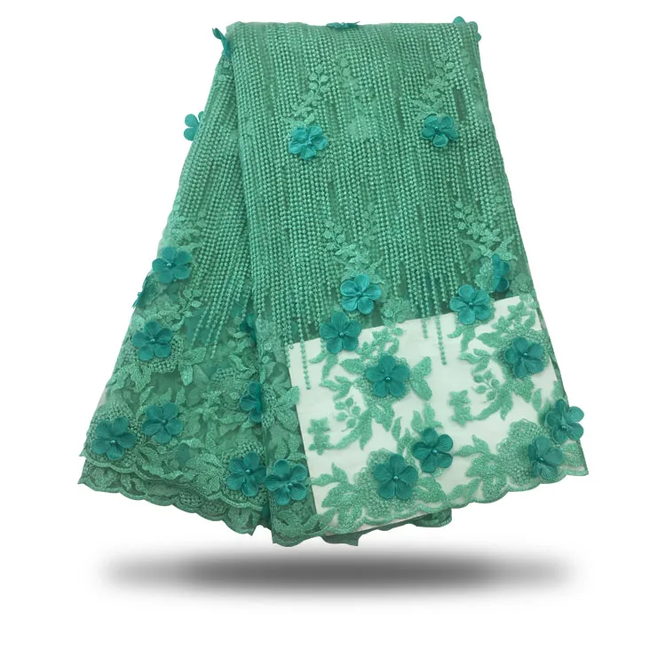 

5yards/lot african net lace fabric.high quality french mesh lace fabric with 3d flowers for party dress .