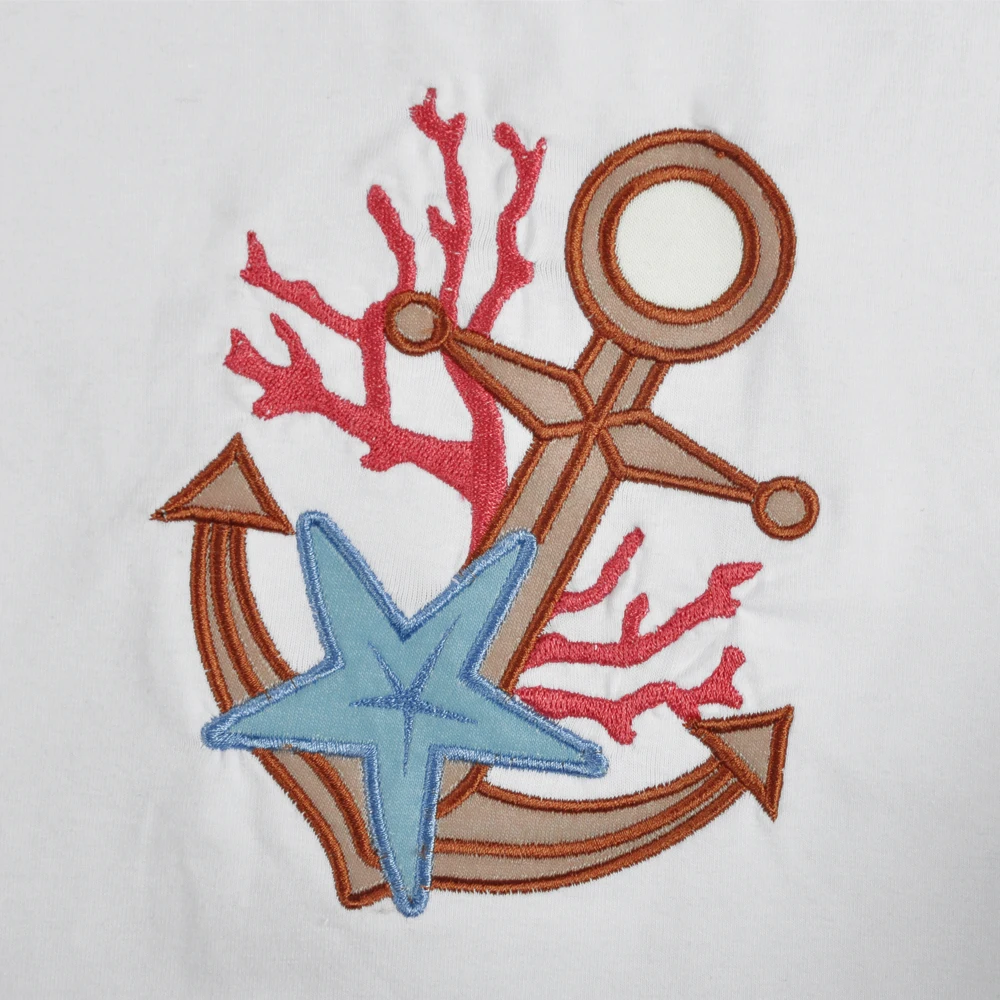 الصيف الاطفال مجموعة ملابس التطريز قارب مرساة الفتيان الملابس تي شيرت مع 2 قطعة السراويل بوتيك دعوى صبي الملابس 2BK903-168-HY