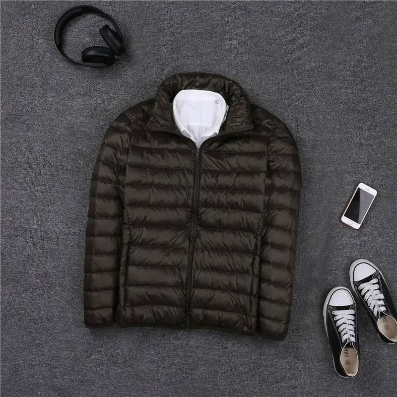 long puffa coat Autumn winter ultra thin lightweight down jacket men stand collar white duck down coat plus size S - 4XL long black puffer jacket