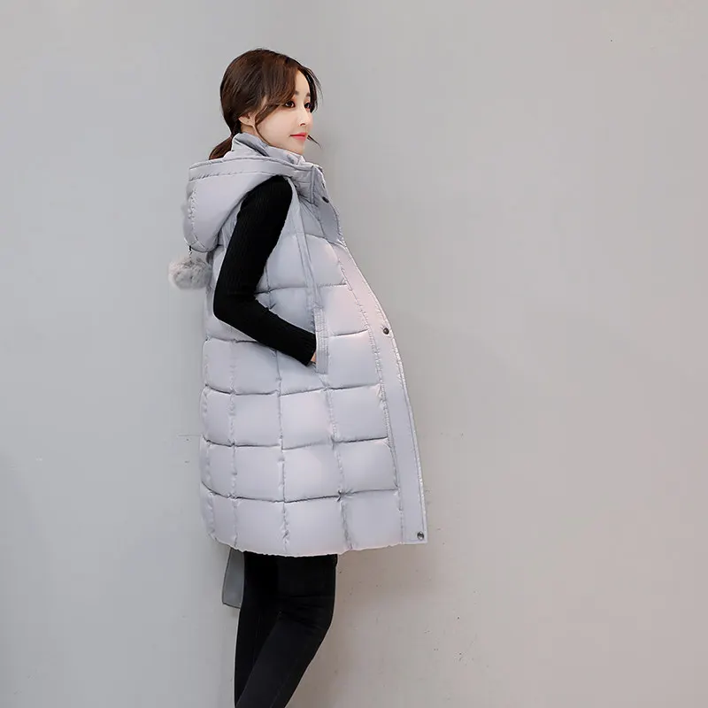 Stars Print Winter Vest Women Hooded Waistcoat Thicken Cotton Long Vest Jacket Colete Feminino Winter Jacket Pus Size 3XL C3734