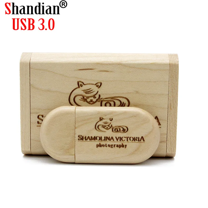 SHANDIAN USB 3,0 индивидуальный логотип деревянный+ коробка персональный флэш-накопитель с логотипом 4 ГБ 16 ГБ 32 ГБ 64 Гб usb флеш-накопитель U диск свадебные подарки