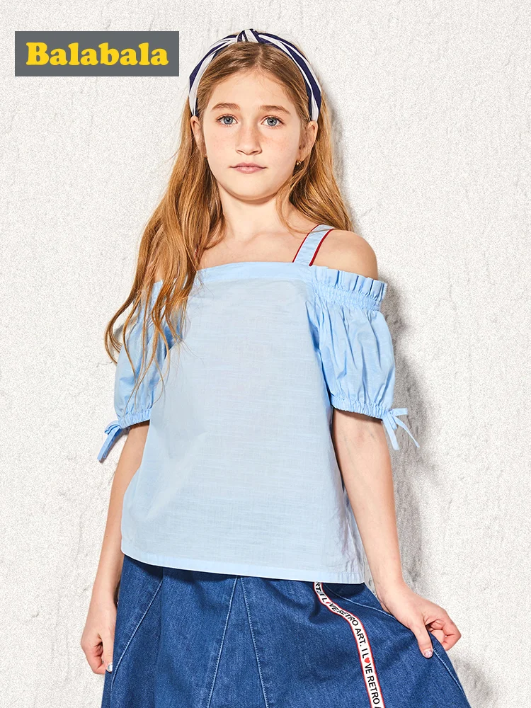 

Balabala 2019 new Summer Clothes Toddler Kids Girls Short Sleeve Cotton Shirt Checks Solid Tops Blouse Clothes