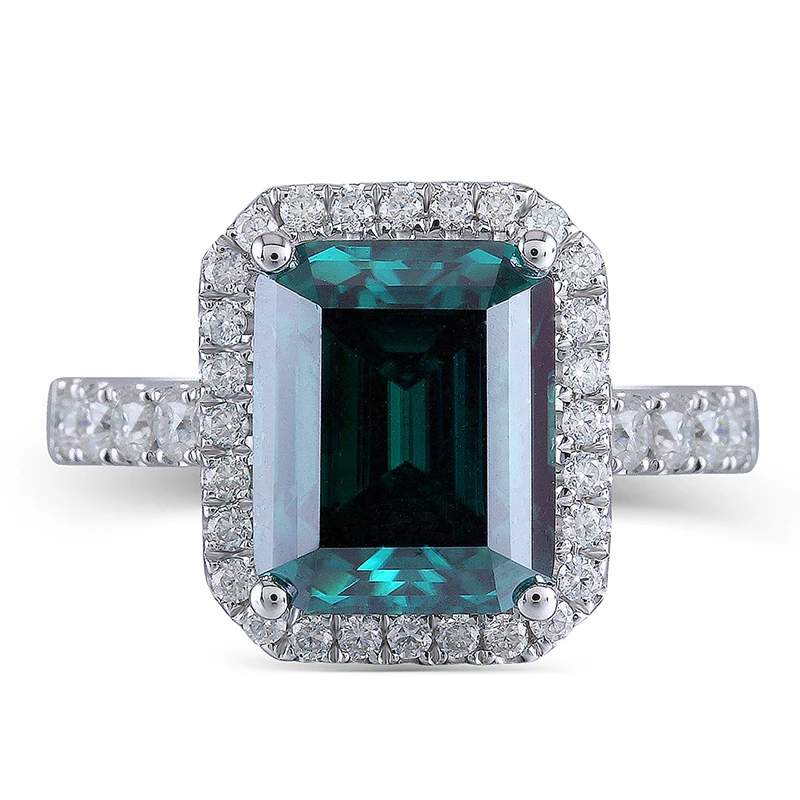 Transgems 8X10mm Emerald Gemstone Halo Engagement Ring 14K White Gold with Moissanite Accents for Women Transgems 8X10mm Emerald Gemstone Halo Engagement Ring 14K White Gold with Moissanite Accents for Women