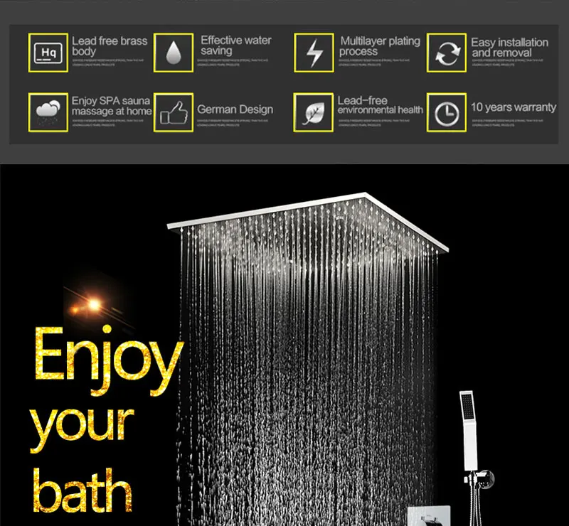 SPA Big Rain Shower Faucets Modern Shower Ceiling 20'' Showerheads Panel 304 Stainless Steel Shower Set & Bath Shower Mixer (3)