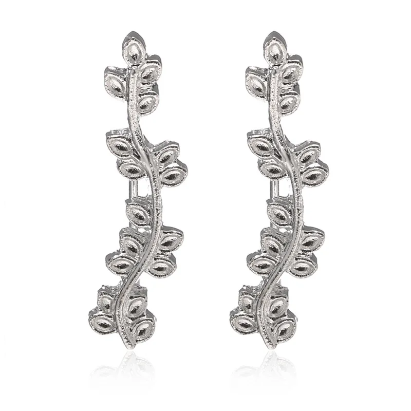 ZWPON Zinc Alloy Branch Leaf Earring Jackets for Women Statement