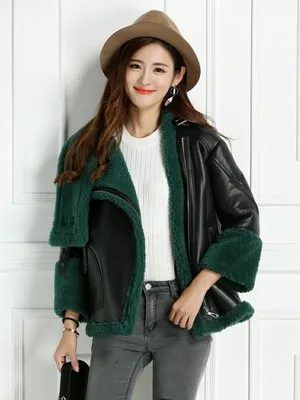 

OYCP Australia Merino Sheep sheared fur coat Real Leather Short Coat Women Leather Bomber Jacket Sheepskin Fur Coats 2018