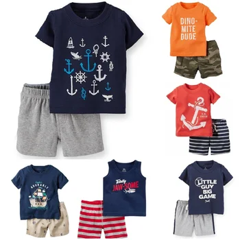 Vestiti casuali Del Bambino Tuta Neonato 2 PZ Che Coprono Gli Insiemi Marinaio Ancoraggio Estate Del Bambino Del Cotone T-Shirt Pantaloncini Pant 100% Cotone Outfits Top