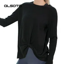 Новинка зимы, женский топ для йоги, Одноцветный спортивный топ с длинными рукавами для бега, женский свободный круглый вырез, быстросохнущая одежда для фитнеса