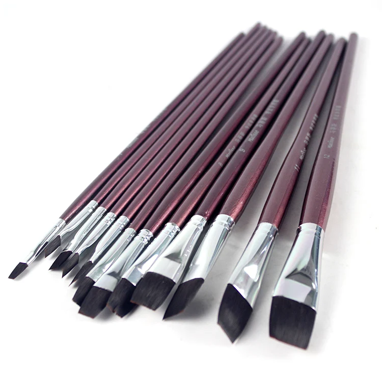 Kopen 12 stks set Nylon Onafhankelijke Haar Borstel Aluminium Buis Houten Staaf Aquarel Gouache olieverf Penselen Set Art Supplies